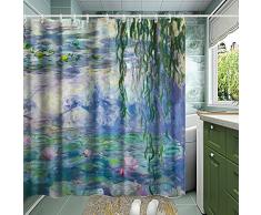 INVIN ART Claude Monet Duschvorhang-Set mit Haken, Seerosen 1916–1919, für Heimkunst, Bilder für Badezimmer