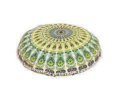 Shubhlaxmifashion Mandala Boden Kissen Platz Überwurf Cover Hippie Deko Bohemian Ottoman Puffs, POM POM Kissen, Boho Indischen 32 inches gelb