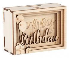 Rayher 62922505 Holz 3D Geschenkbox Birthday,FSCMixCred, natur, 11,5x8,5x5cm