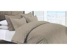 Dormisette Germany Flanell Bettwäsche & Shams 3-teiliges Set, dünne weiße Doppelstreifen auf Beige (Queen)