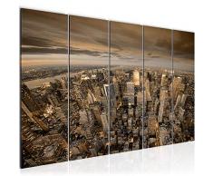 Bilder New York City Wandbild 150 x 60 cm Vlies - Leinwand Bild XXL Format Wandbilder Wohnzimmer Wohnung Deko Kunstdrucke Braun 5 Teilig - MADE IN GERMANY - Fertig zum Aufhängen 600456b