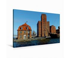 CALVENDO Premium Textil-Leinwand 90 cm x 60 cm quer Alter Hafen Wismar | Wandbild, Bild auf Keilrahmen, Fertigbild auf echter Leinwand, Leinwanddruck: Baumhaus mit Hafenspeicher Orte Orte