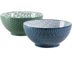 MÄSER 931579 Serie Telde, Schüssel Set aus 2 großen Suppenschüsseln mit hübscher Relief-Oberfläche, auch als Salatschüsseln oder Servierschalen einsetzbar, Durable Porzellan, Grün / Blau