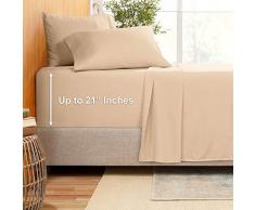Empyrean Bettwäsche Bambus Mischung 4-teilig 21 Bettlaken Set - Bambus und Mikrofaser Mischung - extra Tiefe Taschen Bettlaken - pflegeleicht knitterfrei Kein Bügeln notwendig King Taupe Sand
