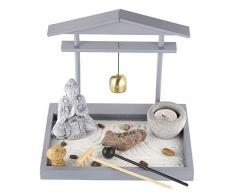 Prime Feng Shui Zen Garden Buddha Figuren Mini Glocke Torbogen Garten Kit mit Sand Felsen Rechen Turm Kerzenhalter Art Deco grau