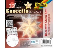Bastelset Bascetta Stern, aus Transparentpapier weiß/silberne Schneeflocken, 15 x 15 cm, 32 Blatt, fertige Größe des Papiersterns ca. 20 cm, mit Anleitung, ideal zur zeitlosen Dekoration