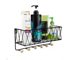 YINASI Schweberegal Wandmontage mit 6 Kleiderbügeln aus schwarzem Metallgitter für Bilderrahmen,Sammlerstücke, Deko-Gegenstände, ideal für Wohnzimmer, Büro, Schlafzimmer, Badezimmer, Küche