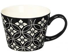 Excelsa Tassen & Co. Tasse Jumbo ml 415 Blume/Rhombus, Porzellan, Schwarz, 11 x 11 x 8 cm