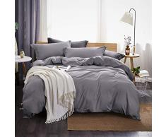 Dreaming Wapiti Bettbezug, 100% Gewaschene Mikrofaser, 3-teiliges Bettwäscheset, einfarbig, weich und atmungsaktiv, mit Reißverschluss und Eckbändern (Grau, King-Size) King hellgrau