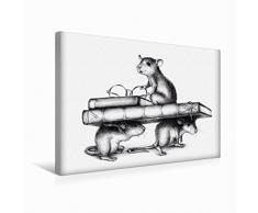 Premium Textil-Leinwand 45 cm x 30 cm quer Drei Leseratten | Wandbild, Bild auf Keilrahmen, Fertigbild auf echter Leinwand, Leinwanddruck