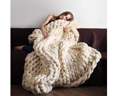 DCZTELG Handgefertigte Strickdecke aus Acryl, grob, grob, grob und grob 51*69 Inch beige