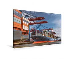 Premium Textil-Leinwand 75 x 50 cm Quer-Format Containerschiff am Burchardkai | Wandbild, HD-Bild auf Keilrahmen, Fertigbild auf hochwertigem Vlies, Leinwanddruck von Gabriele Krug