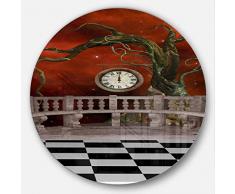 Art-design designart mt9567-c38 Balkon mit Uhr und Baum Angels Kunst Disc Metall Wand Kunst, 96,5 x 96,5 cm rot