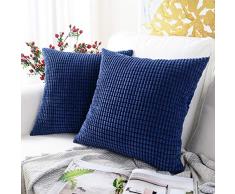 MERNETTE Kordsamt weich dekorative Überwurf-Kissenbezüge, Kissenbezüge, für Sofa, Schlafzimmer, Auto, Stuhl 2 Pieces, 18x18 Granules Dark Blue