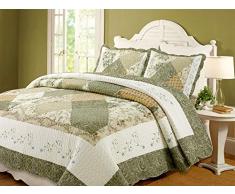 Cozy Line Home Fashions Floral Patchwork Grün Pink Burgund Land, 100% Baumwolle Quilt Betten Set, Überwurf Tagesdecke, Wendedecke, Gewelltem Rand, Geschenke für Frauen Queen - 3 Piece Laura Green