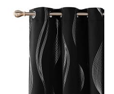 Deconovo Verdunklungsvorhänge Folien Wellen Streifen Print Thermo-Vorhang für Schlafzimmer Set 2 Stück 38x63 Inch schwarz