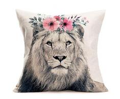 Asamour Kissenbezug, Bezauberndes Tier, mit schönem Blumenkranz, Baumwollleinen, Bauernhof, dekorativer Kissenbezug, 45,7 x 45,7 cm, quadratisch, für Sofa Couch 18 x 18 löwe