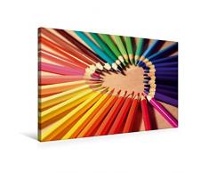 Calvendo Premium Textil-Leinwand 75 cm x 50 cm Quer, Herz Buntstifte | Wandbild, Bild auf Keilrahmen, Fertigbild auf Echter Leinwand, Leinwanddruck Menschen Menschen