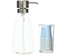 mDesign Mundhygiene-Set - Pappbecherspender & Pumpspender für Mundspülung - Papierbecherspender aus BPA-freiem Kunststoff - 14 Einwegbecher inklusive - durchsichtig/silber