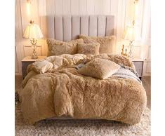 Uhamho Kunstfell-Samt Flauschiges Bettwäsche-Set Daunenbettdecke mit Kissenbezügen, sehr weich, warm und langlebig Modern Twin Camel