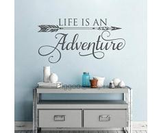 Diggoo Wandtattoo mit Zitat Life is an Adventure, Vinyl-Aufkleber, Schlafzimmer-Dekoration, Abenteuer-Wand-Zitat, Wohnzimmer-Dekoration Art Deco 8.5 h x 16 w grau