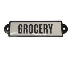 Schwarz & WeißLebensmittels Emaille Teller Wand General Store Display-Fanartikel Country Kitchen Pantry Metall Schild