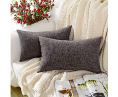 MERNETTE Dekorativer quadratischer Kissenbezug aus Baumwollleinen-Mischgewebe, Dekoration, für Sofa, Couch Bett, Stuhl 12x20 dunkelgrau