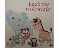 WHITE COTTON CARDS Glückwunschkarte Happy Birthday to a Gorgeous Son, handgefertigt, Safari Spielzeug