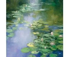 Leinwandbild, Blue Lily II, Seerosen im Teich, Gemälde, blau, grün, 30 x 30 x 3,5 cm von Eurographics