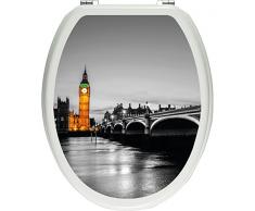 Pixxprint schöne Westminster Bridge und Big Ben schwarz/weiß als Toilettendeckel Aufkleber, WC, Klodeckel - Maße: 32x40 cm, Gläzendes Material Toilettendeckelaufkleber, Vinyl, bunt, 40 x 32 x 0.02 cm