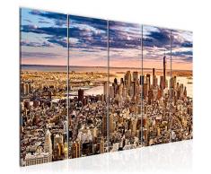 Bilder New York City Wandbild 150 x 60 cm Vlies - Leinwand Bild XXL Format Wandbilder Wohnzimmer Wohnung Deko Kunstdrucke Braun 5 Teilig - MADE IN GERMANY - Fertig zum Aufhängen 610056b