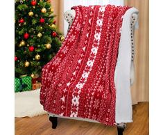 Katalonien Plüsch Fleece Überwurf Decke, Super Weich Warm Shu Velourssamt Lammfell Weihnachten Wendedecke Kuscheldecke, 154,9 x 127 cm rot