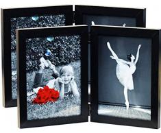 Doppel-Bilderrahmen aus Holz mit Glasfront – für Zwei Collage-Bilder, doppelter Scharnier-Aufsteller vertikal auf dem Schreibtisch oder Tisch Modern 4x6 White 2-Pack weiß