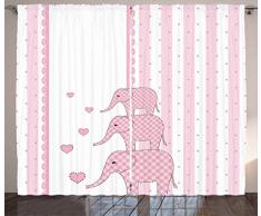 Elefant Kinderzimmer Einrichtung Vorhänge Durch ambesonne, vertikal gestreifter Hintergrund Cute Pink Tiere mit Herzen Retro, Wohnzimmer Schlafzimmer Fenster Drapes 2 Panel Set, Licht Rosa Weiß, Textil, Multi 1, 108W x 84L