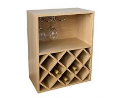 Gr8 Home 2008057 Weinregal aus Holz für 8 Flaschen, Diamant-Ablage, Vitrine mit hängenden Glashalterungen, Stangenhalter, Organizer-Einheit, Natur, M