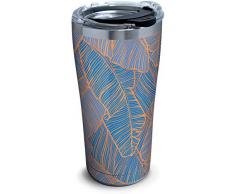 Tervis 1334989 Navy Banana Palms Isolierbecher Edelstahl mit Deckel aus klarem und schwarzem Hammer, 567 ml, silberfarben