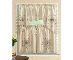 All American Collection modernes 3-teiliges Spring Flowers Küche Vorhang Set mit Swag Querbehang, Polyester-Mischgewebe, BEIGE FLOWERS, 60x36/30x36