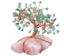 Nupuyai Natürlicher Quarzkristall Geldbaum Heilender Rosenkristall Baum Quarz Cluster Basis Bonsai Skulptur Figur 5,3 cm Rose Quartz&Green