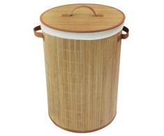 JVL Wäschekorb aus Bambusholz, rund, zusammenklappbar, Grau, 35 x 50 cm. Natur