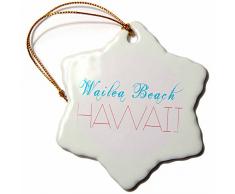 3dRose Dekofigur American Wailea Beach, Hawaii, Blau, Rot, 3 Dekorative Hängefiguren, 7,6 cm, Schneeflocke, Porzellan, transparent