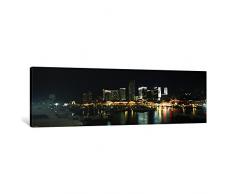 iCanvasART 1 Stück Boote bei A Harbor mit Gebäuden im Hintergrund, Miami Yacht Waschbecken, Miami, Florida, USA Leinwandbild, Panoramabilder, 1,5, 36 von 12 Zoll