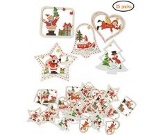 i4sweet Holz-Christbaumschmuck, 25 Stück, Weihnachtsdekoration, Weihnachtsmann, Bär, Glocke, Elfe, Schneemann