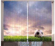 ambesonne Sport Decor Kollektion, Fußball auf grünem Gras dunklen Wolken Sunrise Wiese Landschaft Bild drucken, Wohnzimmer Schlafzimmer Vorhang 2 Platten Set, 274,3 x 213,4 cm, blau grün weiß