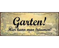 Schatzmix Spruch Garten Hier kann Man träumen Metallschild 27x10 cm Wanddeko Blechschild, Blech, Mehrfarbig