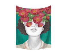 QCWN Blumen-Wandteppich, indisches Mandala, Bohemianisches Blumendesign, Tagesdecke, Strandtuch für Zuhause, vielseitig einsetzbar. 78L*59W 12