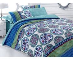 Cotton Box Bettwäsche-Set für Doppelbett, Satin 200 x 200 cm Green Turquoise White