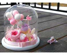 Dakotan Handgefertigte Eternal Flower Rose mit echten gefallenen Blütenblättern Glaskuppel mit Holzsockel und eleganter Geschenkbox – Geschenk für Valentinstag Muttertag Hochzeit Rosa, Einhorn