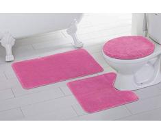 3-teiliges rutschfestes, weiches Badteppich-Set für Badezimmer, U-förmiger Konturenteppich, Matte und WC-Deckelbezug von New Angela (Hot Pink)