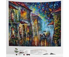 IcosaMro Wandteppich mit gesäumten Kanten, ideal für Wohnheim, Schlafzimmer, College, Wohnzimmer – als Wandteppich, Tischdecken oder Picknickdecke 51x60 Inches Colorful City