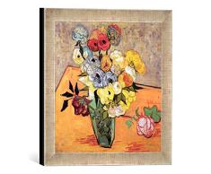 Gerahmtes Bild von Vincent Van Gogh Stilleben mit japanischer Vase, Rosen und Anemonen, Kunstdruck im hochwertigen handgefertigten Bilder-Rahmen, 30x30 cm, Silber Raya